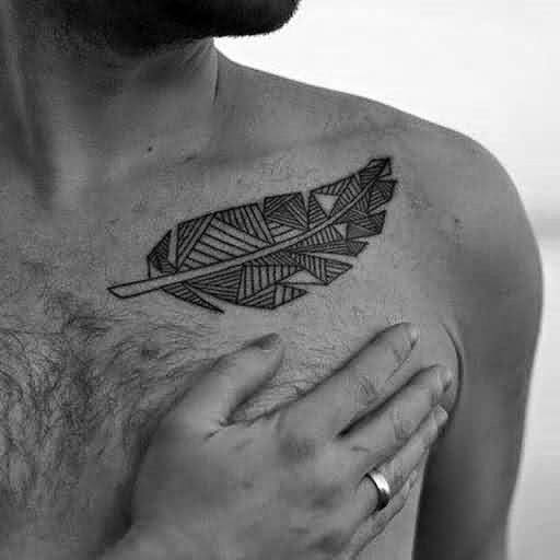 Mens Geometric Feather Shoulder Upper Chest Tattoo Ideas