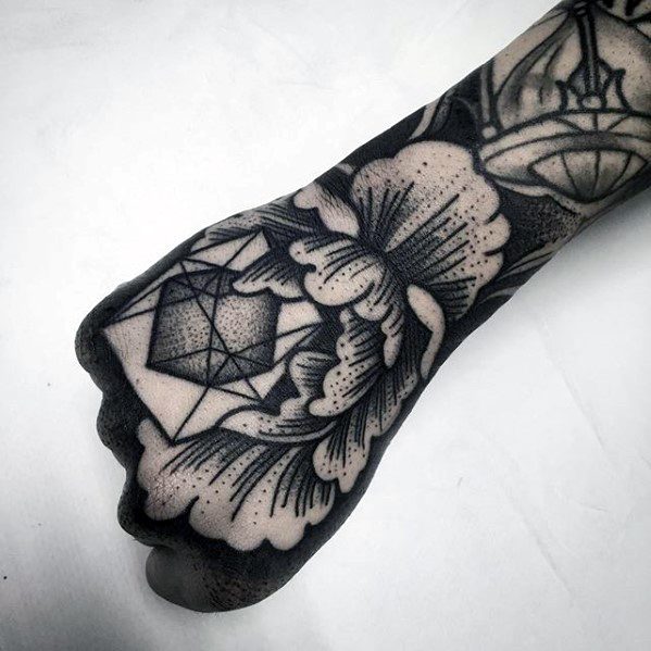 Mens Geometric Flower 3d Hand Tattoo Design Inspiration