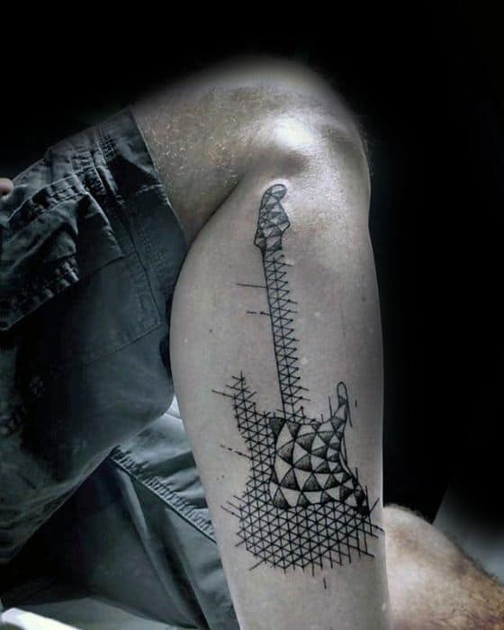 Mens Geometric Guitar Leg Tattoo Design Ideas