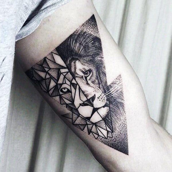 Mens Geometric Lion Tattoo Ideas On Inner Arm