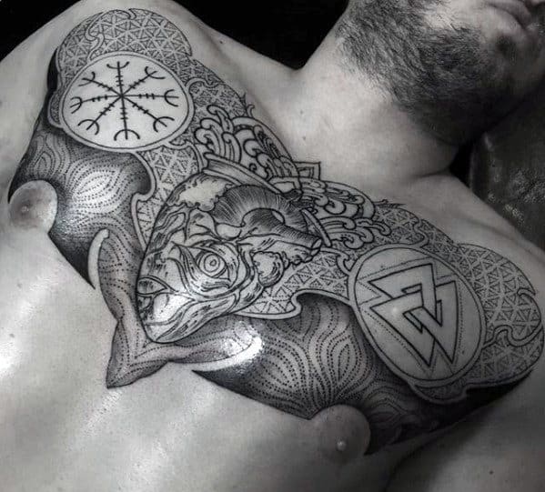 Mens Geometric Norse Themed Chest Tattoo Design Ideas
