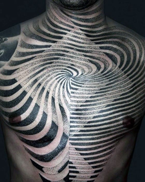 Mens Geometric Optical Illusion Dotwork Cool Chest Tattoo Designs