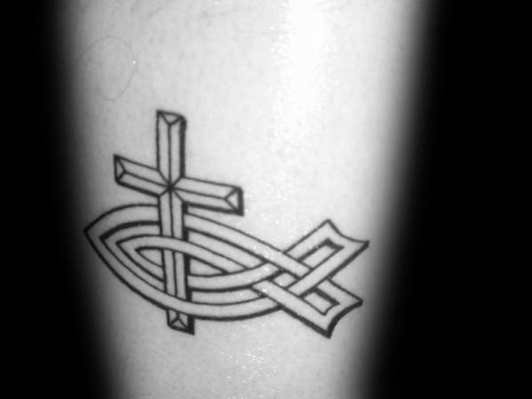 Mens Geometric Outline Inner Forearm Ichthus Tattoo Design Ideas