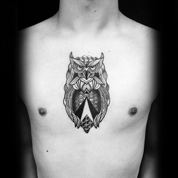 Mens Geometric Owl Creative Upper Chest Tattoos