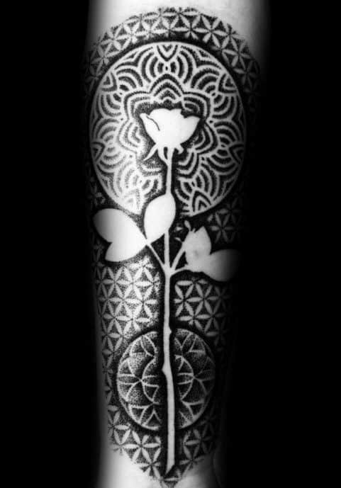 Mens Geometric Rose Negative Space Sleeve Tattoos