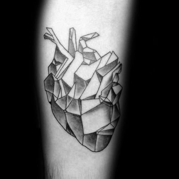 Mens Geometric Shaded Forearm Heart Tattoo