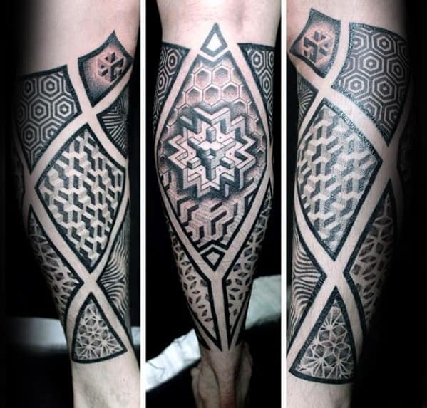 Mens Geometric Sleeve Leg Tattoo Design Inspiration
