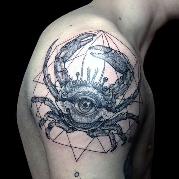 Mens Geometrical Crab Upper Arm And Shoulder Tattoos