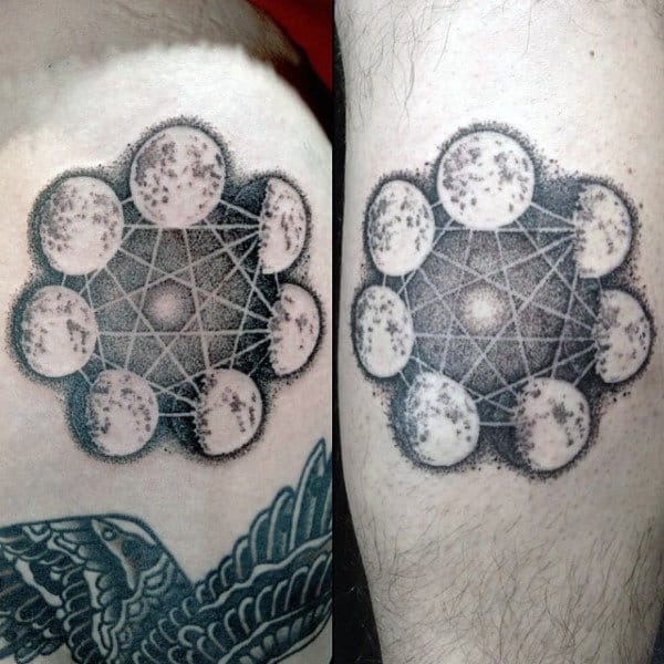 Mens Geometrical Moon Phase Tattoos On Leg Calf