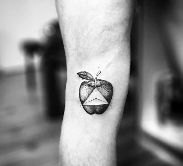 Mens Geometrical Triangle Apple Small Tattoo On Leg