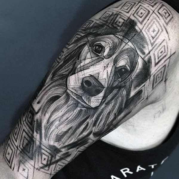 Mens Geomtric Abstract Linework Half Sleeve Dog Tattoo Inspiration