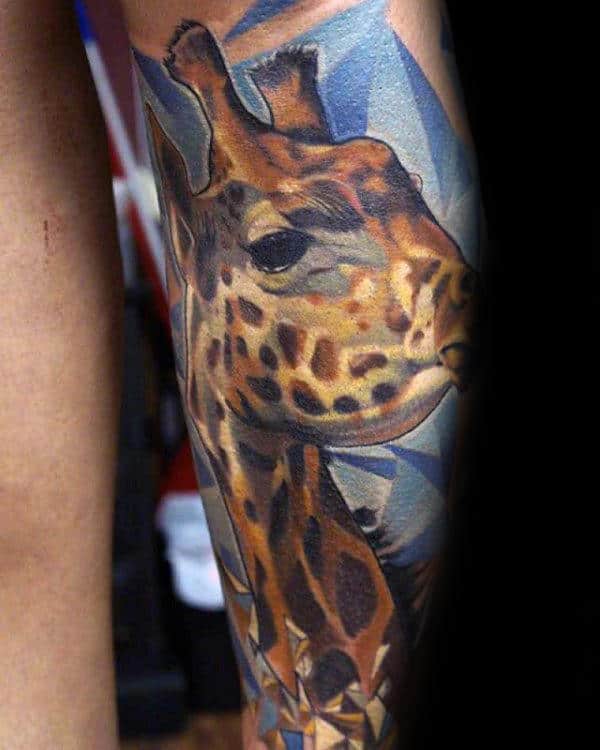 Mens Giraffe Leg Sleeve Tattoos