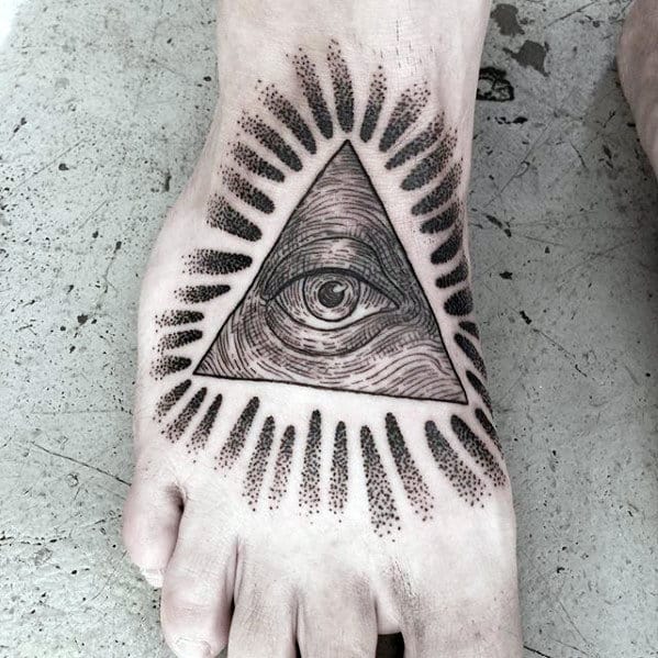 Mens Glowing Eye Of Providence Dotwork Foot Tattoos
