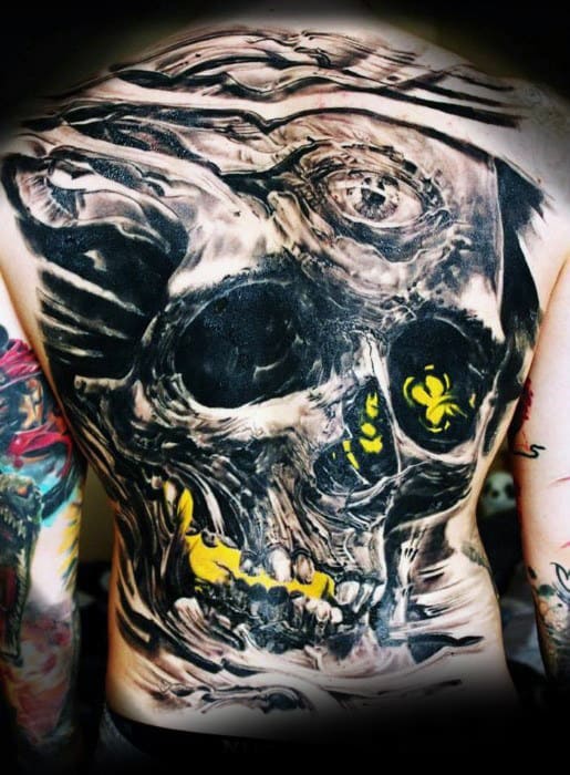 Mens Glowing Yellow And Black Ink Cool Back Tattoos