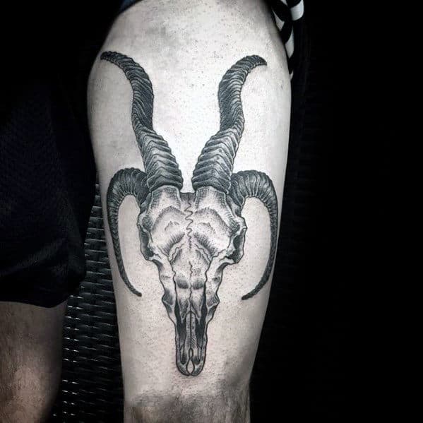 Mens Goat Skull Thigh Tattoo Ideas