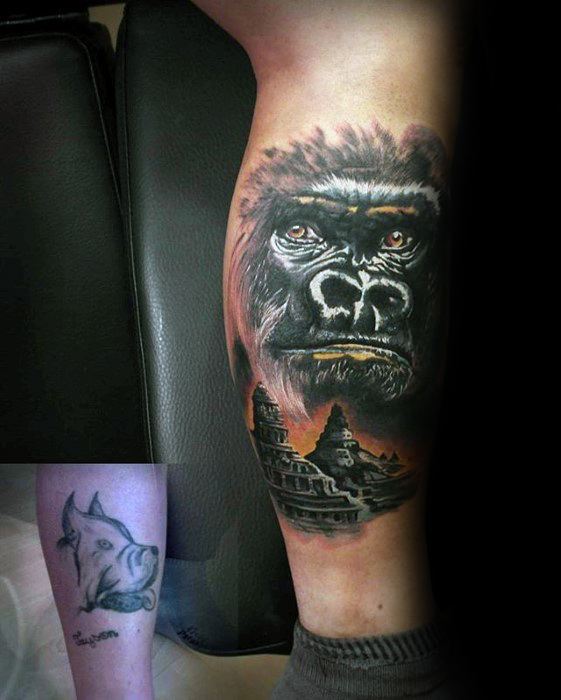Mens Gorilla Side Of Leg Tattoo Cover Up Ideas