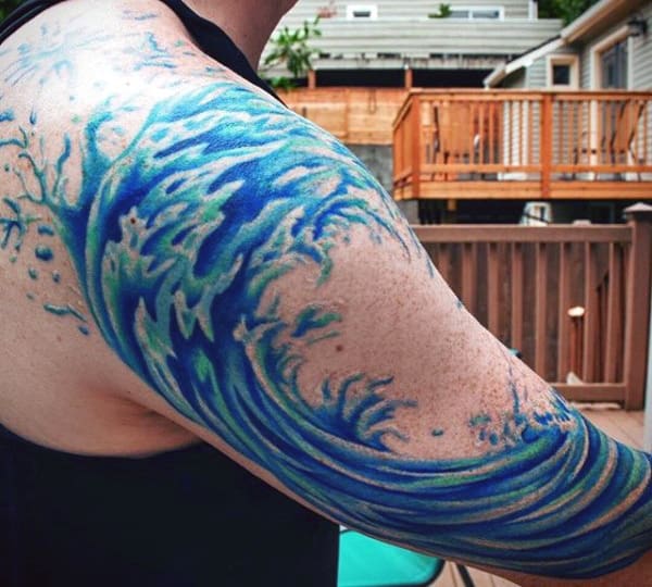 Men's Great Wave Tattoo Half Sleeve