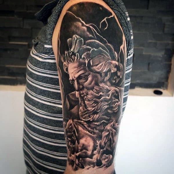 Mens Greek Mythology God Detailed Half Sleeve Tattoo