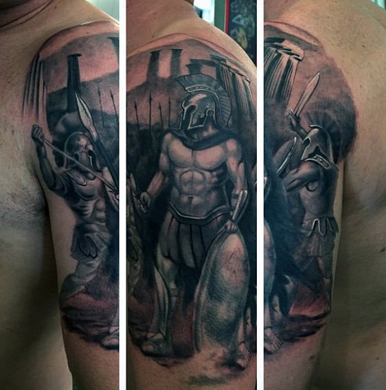 Men's Greek Warrior Arm Tattoos