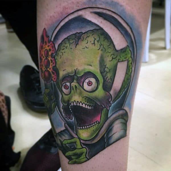 Mens Green Alien Inside Spacesuit Arm Tattoo