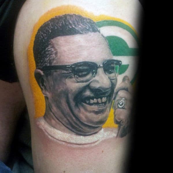 Mens Green Bay Packers Football Coach Thigh Tattoo