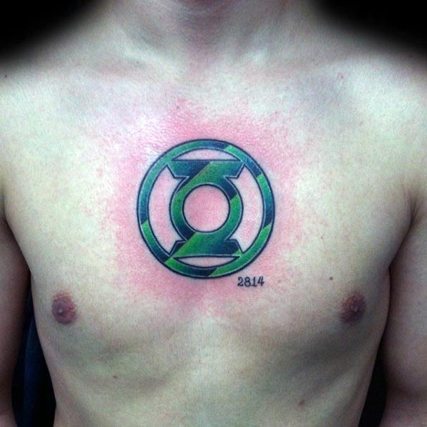 Mens Green Lantern Symbol Tattoo On Chest
