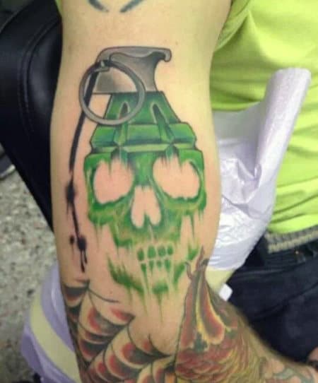 Men's Green Skull Grenade Tattoos