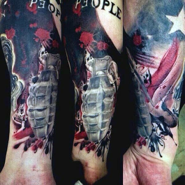 Men's Grenade Tattoo Sleeve Designs