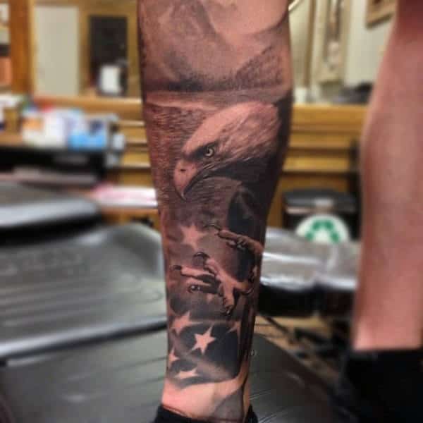 Mens Grey Bald Eagle Tattoo On Calves