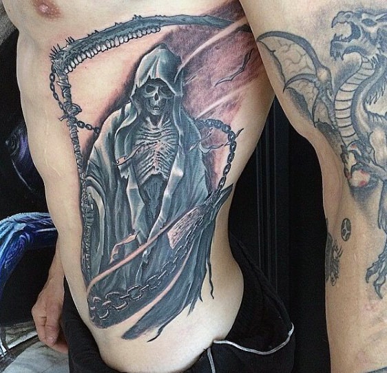 Men's Grim Reaper Rib Tattoo