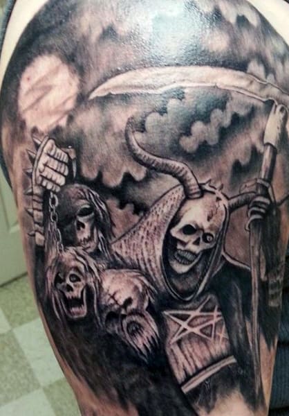 Men's Grim Reaper Tattoo With Skull