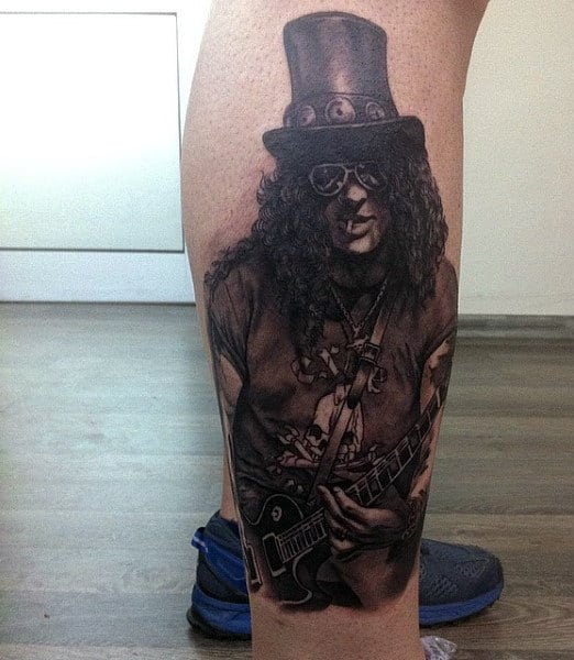 Men's Guitar Tattoo Designs On Legs