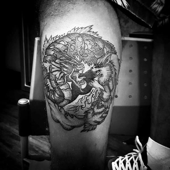 Mens Gyarados Thigh Tattoo Design Inspiration