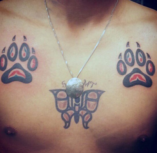Mens Haida Wolf Paw Upper Chest Tattoos