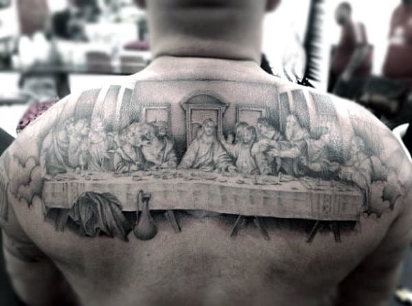 Mens Half Back Last Supper Table Tattoo Design