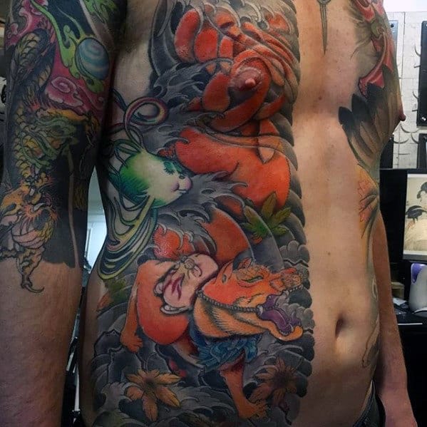 Mens Half Chest Kitsune Japanese Tattoo