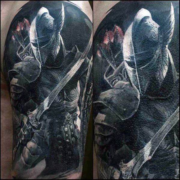 Mens Half Sleeve 3d Tattoo With Gamer Design