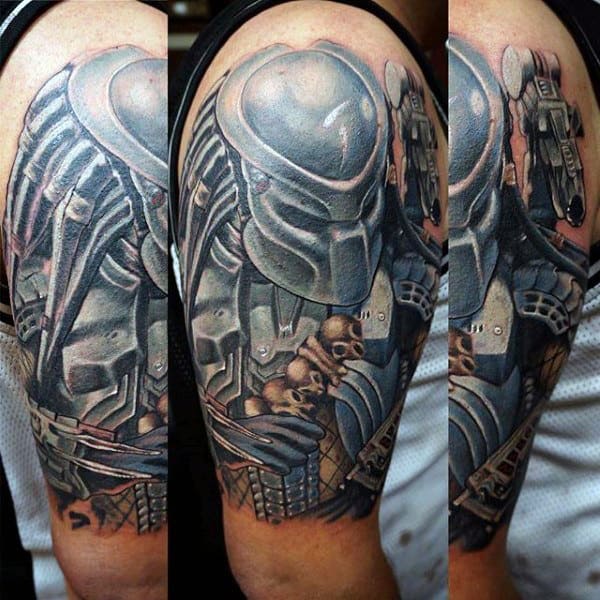 Mens Half Sleeve Alien Vs Predator Tattoo Designs