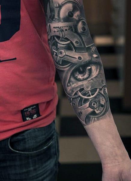 Gear Men's Half Sleeve Clock Tattoo