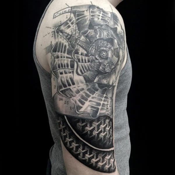 Mens Half Sleeve Geometric Seashell Tattoos