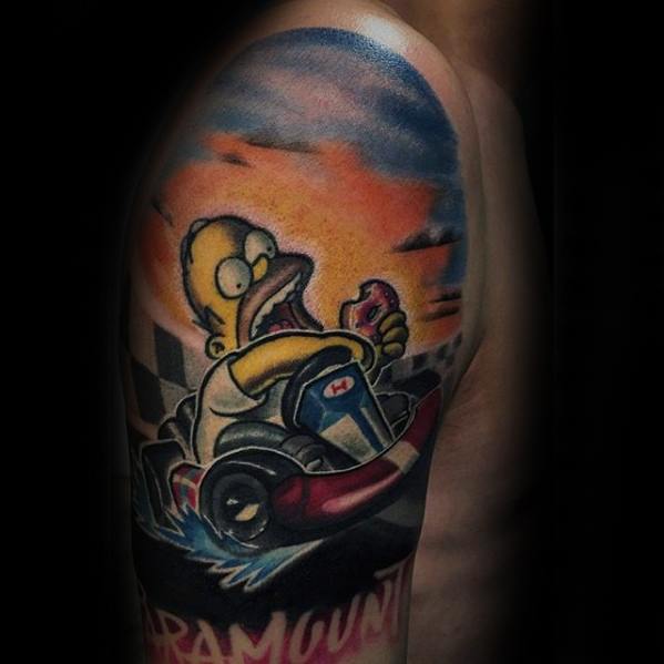 Mens Half Sleeve Go Kart Homer Simpson Tattoo Ideas