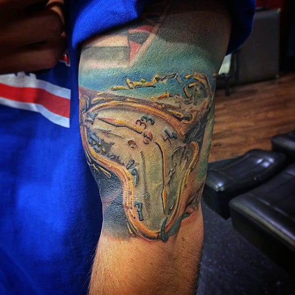 Mens Half Sleeve Melting Clock Tattoo Designs