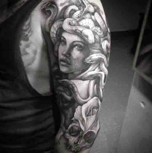 Mens Half Sleeve Mens Medusa Snakes Tattoo