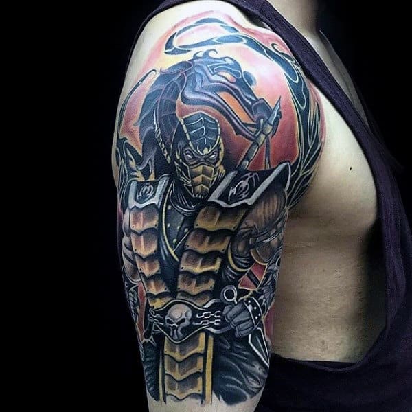 Mens Half Sleeve Mortal Kombat Themed Tattoo Design Ideas