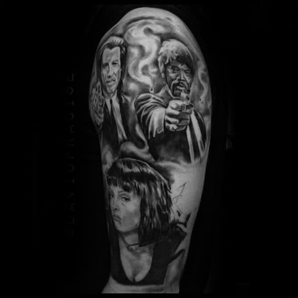 Mens Half Sleeve Pulp Fiction Themed Tattoo Inspiration
