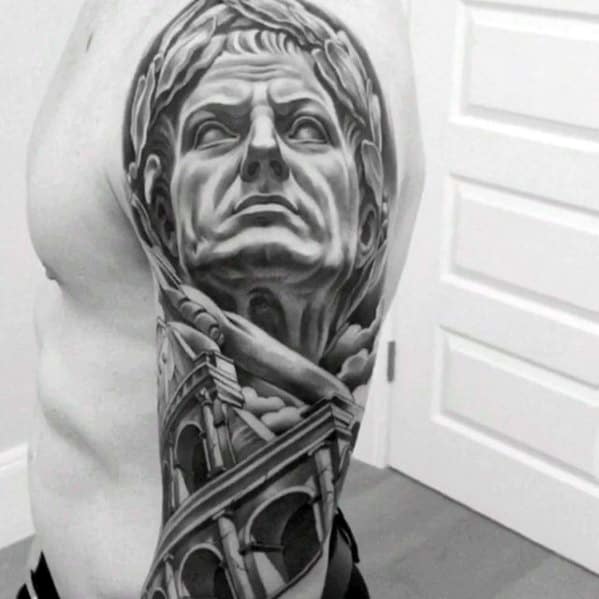Mens Half Sleeve Tattoo Roman Statue Design