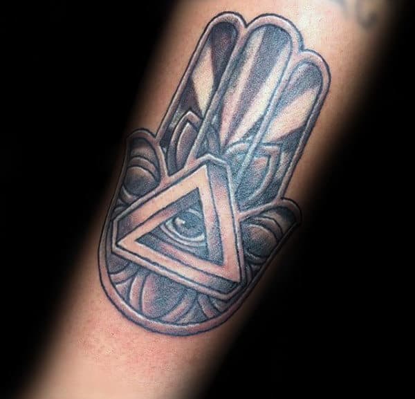 Mens Hamsa Infinite Triangle Forearm Tattoo