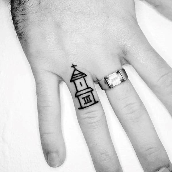 Mens Hand Church Building Small Tattoo Ideas