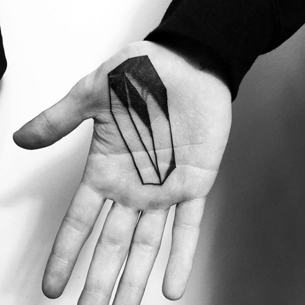 Mens Hand Palm Coffin Tattoo Black Ink Outline