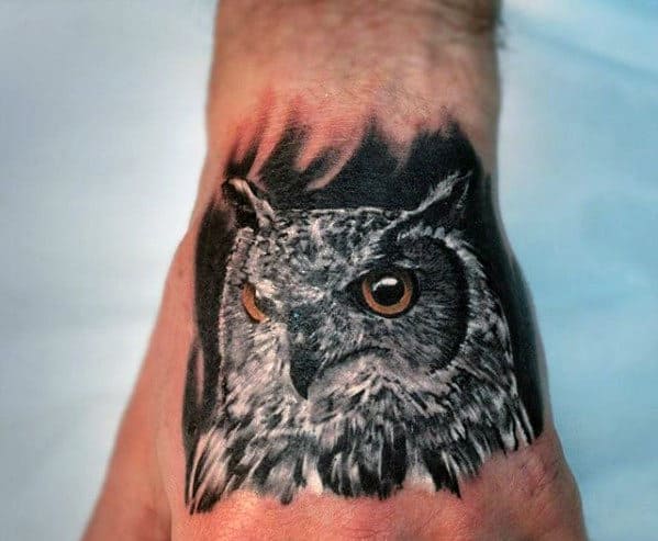 Mens Hand Realistic Tattoo Design Of Owl
